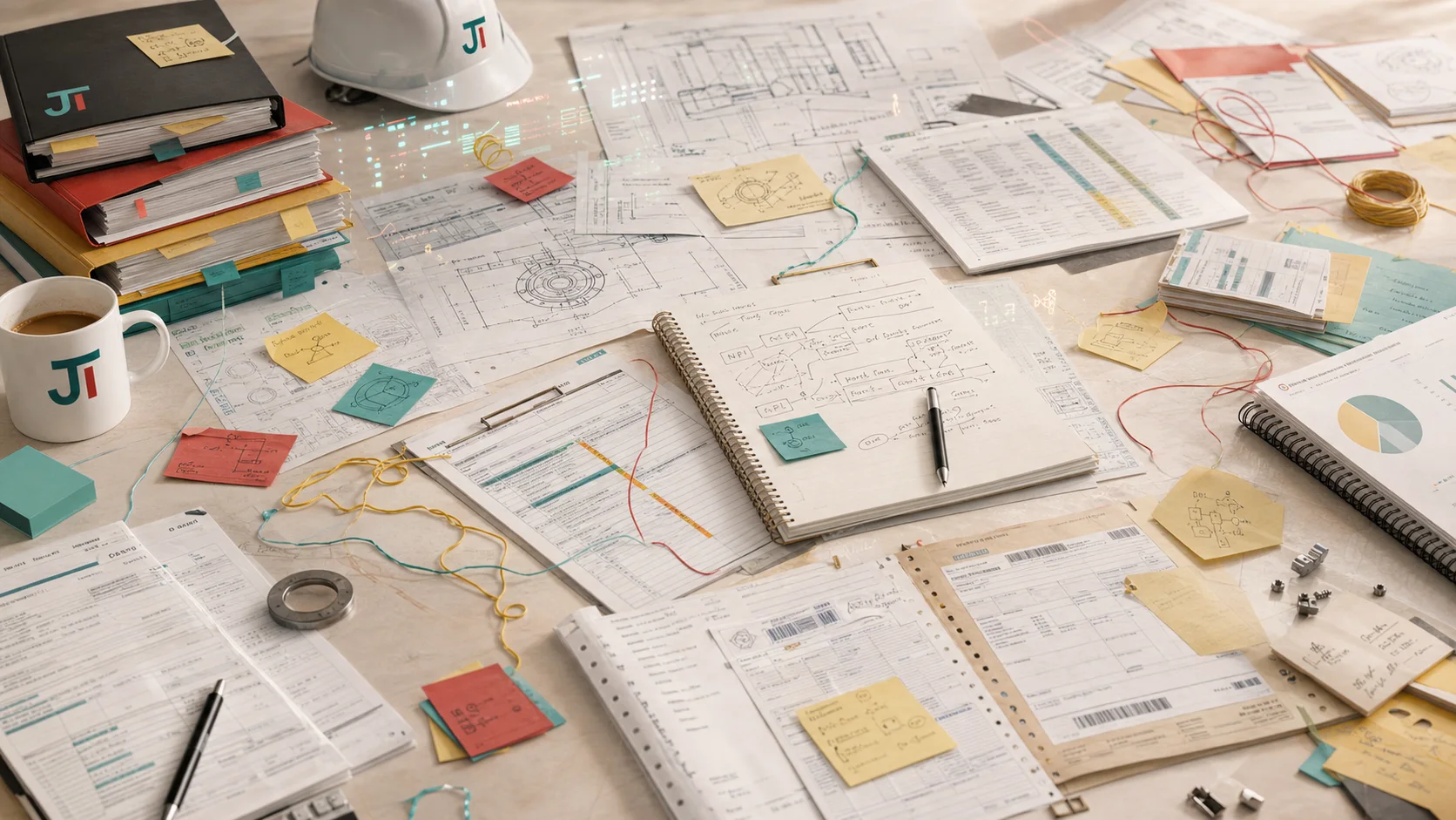Scattered company knowledge across binders, forms, sticky notes, plans, and disconnected workflow documents