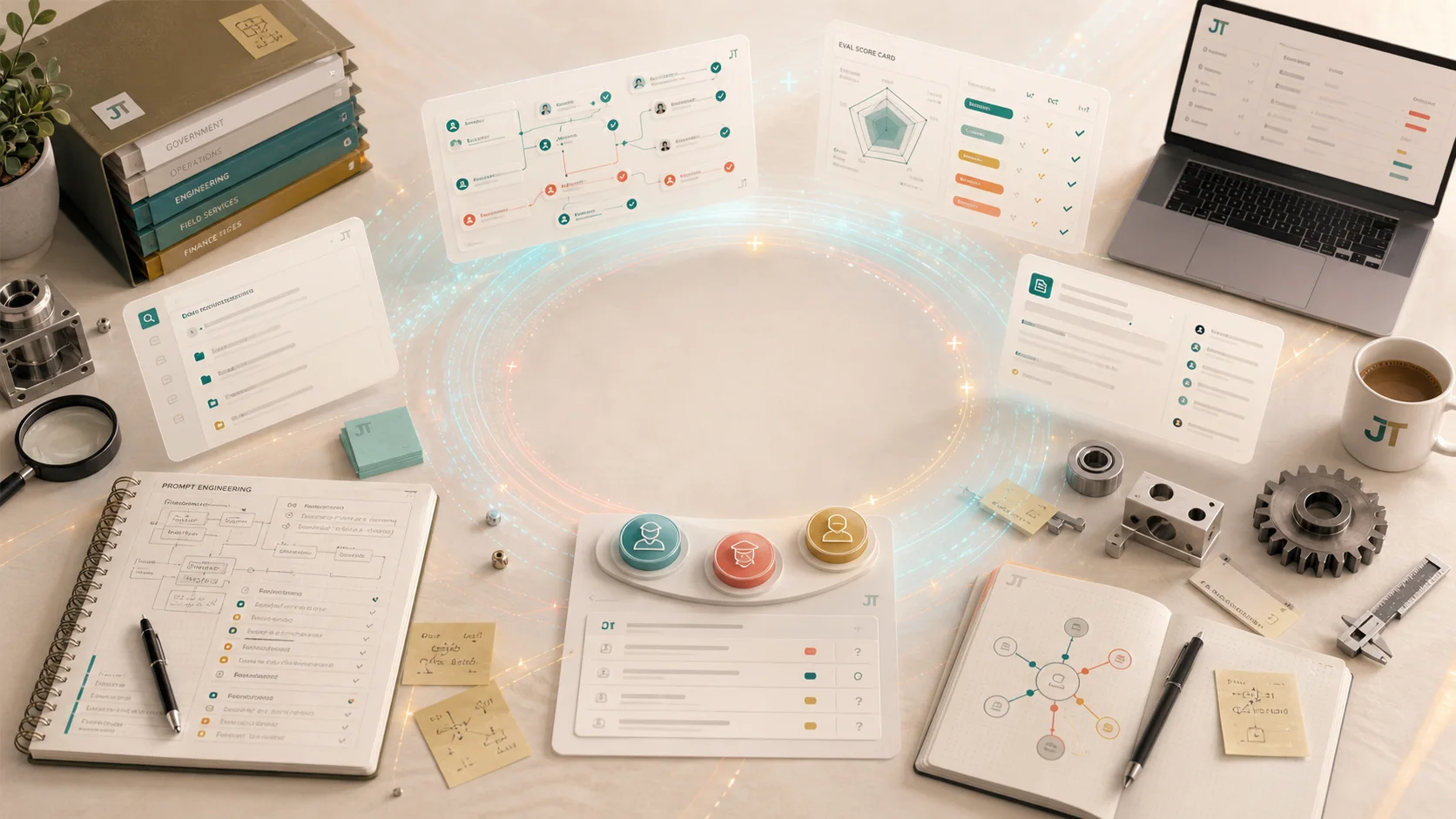 AI build workspace with documents, agent maps, prompt systems, and company workflow materials